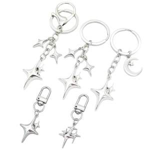 Porte-clés DIY Étoile à Quatre Branches Lune Pendentif Sac Alliage Y2K Gothique Punk Bijoux Étoile Lune Croix Cœur Rose Pendentif Argent Or