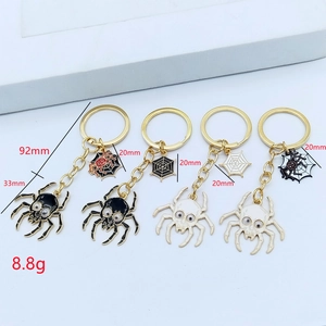 Porte-clés Araignée Gothique Halloween Alliage Doré Émail Toile d'araignée Anneau Clé Avec Yeux Mobiles Motif Crâne Punk Bijoux Cadeau
