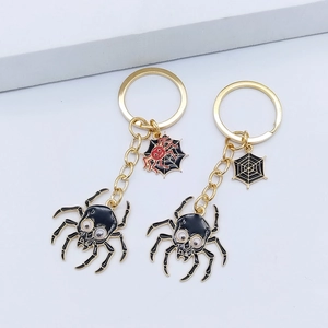Détail de porte-clés araignée gothique avec de grands yeux blancs et pendentif de toile