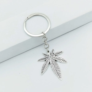 Silver maple leaf keychain with detailed metal pendant on a clean white background