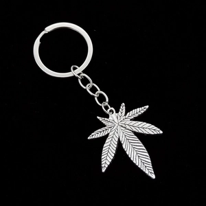 Silver maple leaf keychain made of alloy metal for bags and cars with detailed veins