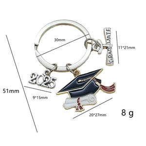 Class of 2025 graduation keychain set with mortarboard, scroll, and graduate charms