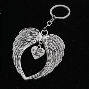 Angel Wings Heart Keychain Zinc Alloy Antique Silver Memorial Inspirational Quote Keychain For Bereavement Memorial Gift