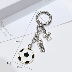Detailed size specifications of silver soccer keychain with shoes and jersey charms