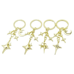 Creative Alloy Metal Star Moon Keychain Rhinestone Hollow Out Bag Charm Vintage Starry Sky Compass Pendant Accessory For Women