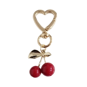 Creative gold heart clasp keychain with red cherries and gold leaves for bag charms