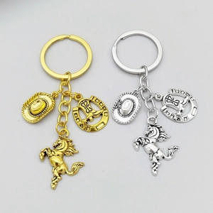 Western Cowboy Keychain Antique Metal Horse Hat Horseshoe Pendant For Men Women Alloy Keychain Western Jewelry Gift