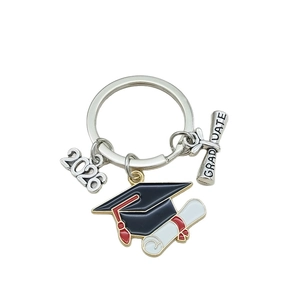 Silver graduation keychain set with 2026 charm, black mortarboard and graduate scroll