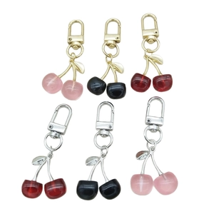 Cute Acrylic Simulated Cherry Fruit Keychain For Women Sweet Resin Fruit Bag Pendant Clasp Key Ring Accessories