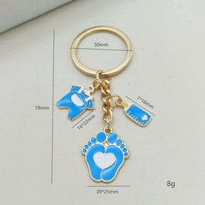 Detailweergave van baby-thema sleutelhanger met afmetingen en gewichtsspecificaties