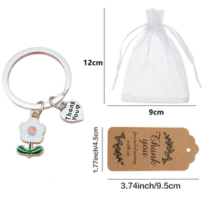 Cartoon frangipani keychain gift set with Thank You heart tag and organza bag