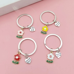 Thank You Heart Enamel Flower Keychain Zinc Alloy Floral Key Ring Gift For Teachers Thanksgiving Day Backpack Charm Accessory