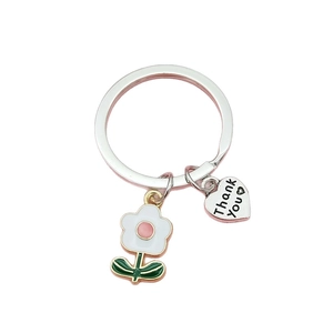 Minimalist egg flower and heart pendant keychain with Thank You engraving for gift