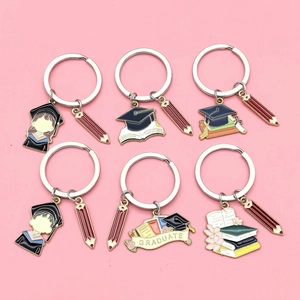 Graduation Season Keychain Graduation Cap Books Red Pencil Enamel Keyring For Students Graduates Commemorative Gift Accessory