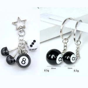 Creative Resin Cherry Black 8 Billiards Dice Keychain Star Clasp Bag Hanging Charm Fashion Metal Key Ring For Women Men