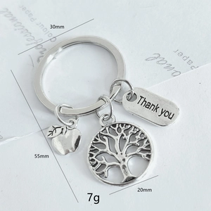 Porte-clés Arbre de Vie Pomme Avec Charme Thank You Argent Alliage de Zinc Cadeau Fête des Enseignants Appréciation