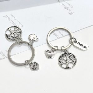 Détail de porte-clés en alliage d'argent avec pendentifs de remerciement pour enseignant