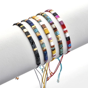 Handmade Tila Glass Bead Braided Bracelet For Women Men Bohemian Colorful Geometric Ethnic Adjustable Cord Jewelry Gift