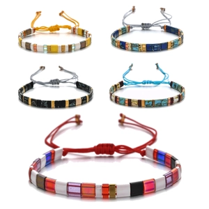Handmade MIYUKI glass bead bracelets with adjustable braided ropes in five vibrant colors