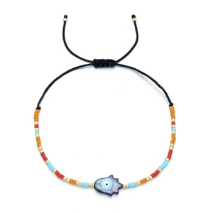 Bohemian Hamsa Hand beaded bracelet with colorful Miyuki beads and adjustable black cord
