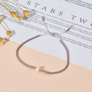 Pulsera de Cuentas de Vidrio Hecha a Mano Con Perla Artificial Central Bohemio Pulsera de Cuentas de Semilla de Cuerda Ajustable Joyería Mujer