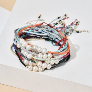 Bohemian adjustable bracelet with freshwater pearls and colorful Japanese glass beads