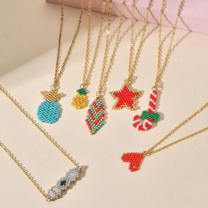 Boho Handgefertigte Bunte Perlen Anhänger Halskette Für Damen Vergoldete Kupferkette Herz Ananas Stern Weihnachten Zuckerstange Schmuck