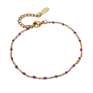 French vintage gold stainless steel bracelet with purple enamel beads for women
