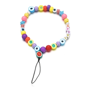Y2K Handy-Anhänger mit bunten Perlen Regenbogen HAPPY Buchstaben und Fruchtperlen