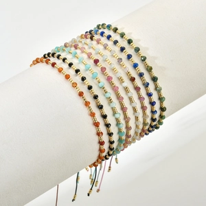 Handmade Faceted Natural Stone Bead Necklace Bracelet Minimalist French Miyuki Glass Seed Beads Gold Plated Spacers Jewelry