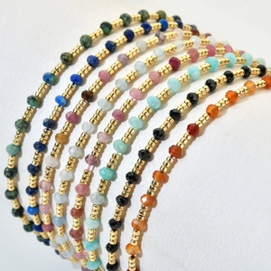Minimalist handmade beaded bracelet set with faceted natural stones and gold spacer beads
