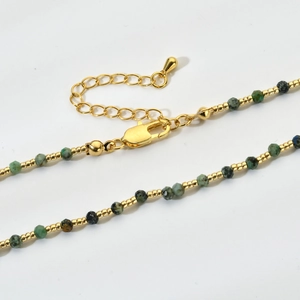 Exotic handmade necklace with 2mm natural stone beads and golden lobster clasp closure