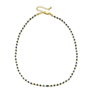 Deep blue faceted beaded necklace with gold spacer beads and adjustable lobster clasp