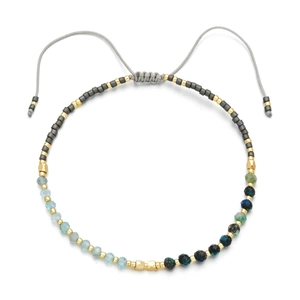 Adjustable MIYUKI bead bracelet with blue and grey handmade woven sliding cord