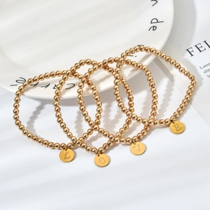 Minimalistische Vergulde Roestvrijstalen Kralenarmband Voor Dames Dubbelzijdige Initiaal Letter Hanger Handgemaakte Sieraden