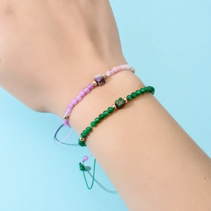 Bohemian adjustable beaded bracelet with natural stone and cube charm for women