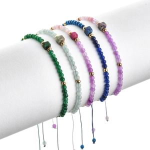 Bohemian Natural Stone Beaded Bracelet For Women Men Square Cube Raw Stone Charm Adjustable Drawstring Handmade Simple Elegant Jewelry Gift