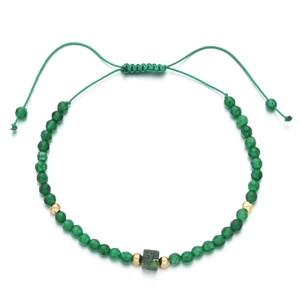 Bohemian 4mm green stone beaded bracelet with adjustable cord and gold accents