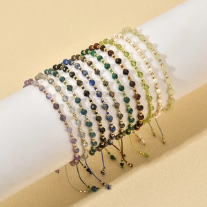Bohemian 3-4mm faceted natural stone bracelets with adjustable woven cords for women