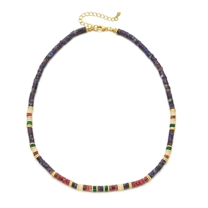 Detail of colorful beads with gold spacers and adjustable lobster clasp closure