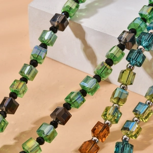 Colorful faceted crystal bead phone strap with vibrant square glass beads and metal spacers