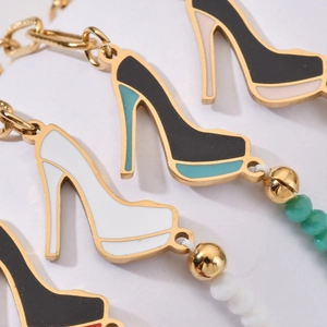 Chic high heel charms in stainless steel with colorful enamel and crystal beads for jewelry