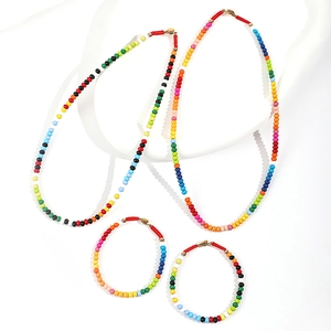 Colorful bohemian enamel beaded necklace and bracelet set for summer beach wear