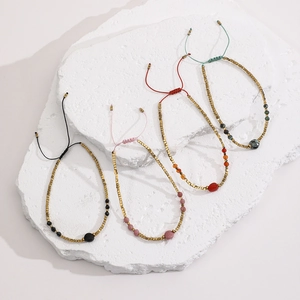 Bohemian handgemaakte kralenarmband set met toermalijn, agaat en goudkleurige kralen