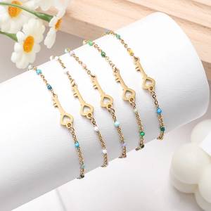 Edelstahl Herz Schlüssel Anhänger Armband Für Damen Vergoldet Bunte Emaille Perlen Verstellbare Gliederkette Mode Schmuck Geschenk