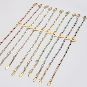 Braccialetti in acciaio inossidabile placcato con cuori e perline colorate miste