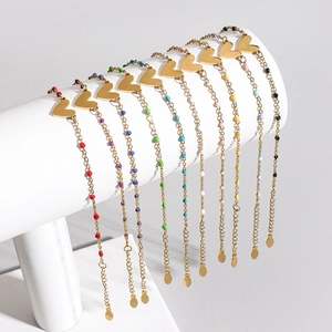 Bracciale da Donna in Acciaio Inossidabile con Pendente a Cuore e Perline Colorate Catena Sottile Regolabile Gioielli alla Moda