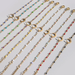 Golden moon charm bracelets with colorful beads and adjustable chain for women