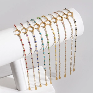 Stainless Steel Dainty Moon Pendant Bracelet With Colorful Enamel Beads Minimalist Adjustable Link Chain For Women Fashion Jewelry