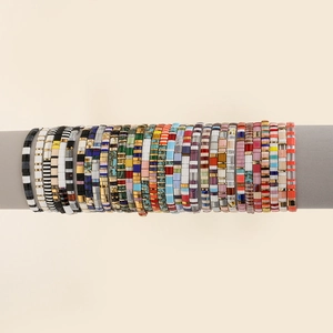 Bohemian Tila bead bracelets collection with vintage patterns and colorful enamel tile beads